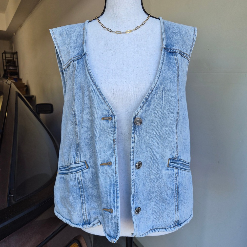 Cavalini Acid Wash Denim Vest Womens XL Country Western Cowgirl Rodeo Festival